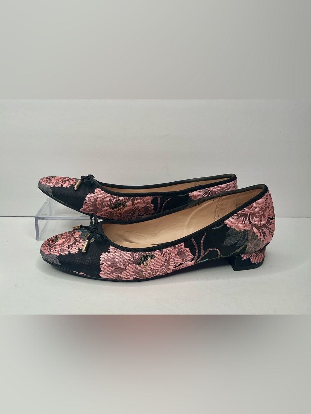 Kelly & Katie Floral Embroidered Ballet Flats Black Pink Jacquard 9.5 - Picture 5 of 5